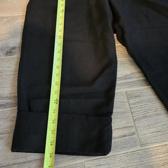 Larry Levine Linen Blend black Wide Leg Crop Pants Trousers Cuffed Hem Sz 16 - Picture 4 of 10